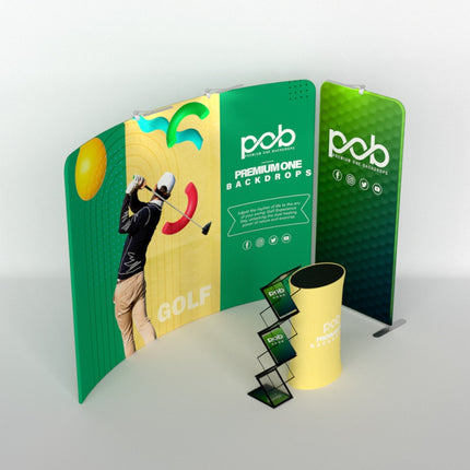 10x10ft Trade Show Booth Kit with C-Shaped Backdrop, Literature Rack & Counter